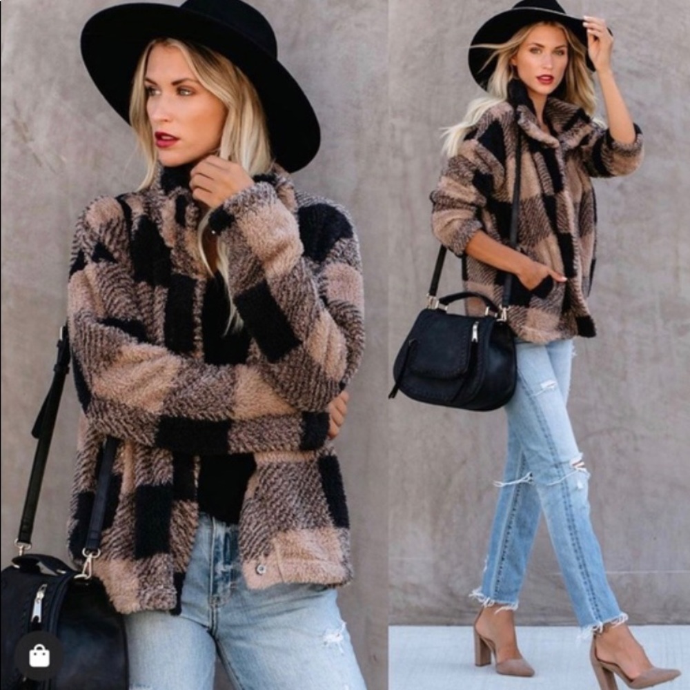 Vici Bonfire Stories Plaid Pocketed Jacket
